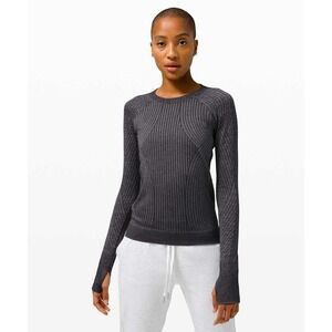 Lululemon Rest Less Pullover 8 Gray Gorpcore Ribbed Knit Thumbhole Top Gym